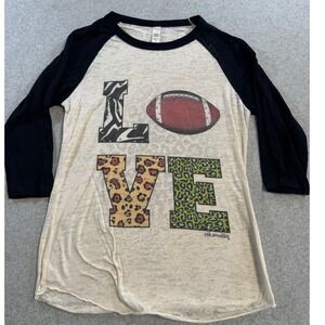 Pink Armadillos Football Raglan Women Small Cream Black Excellent Animal Print